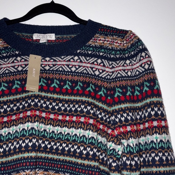 J.Crew Puff-sleeve Fair Isle crewneck sweater sz M - Picture 7 of 8